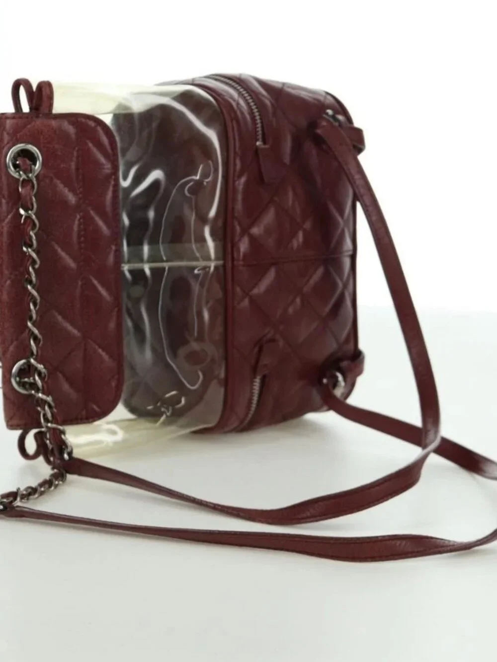 CHANEL Matelasse Chain Backpack Leather Bordeaux Silver CC Auth 172627A